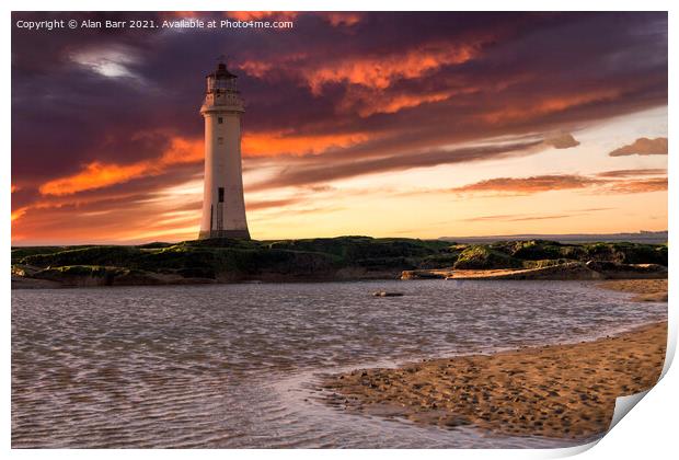 Wirral Lighthouse Sunset  Print by Alan Barr