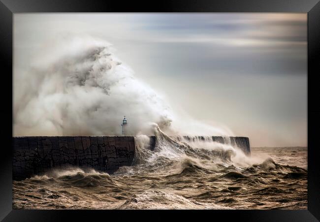 Newhaven Lighthouse in Storm Framed Print by Judith Stewart