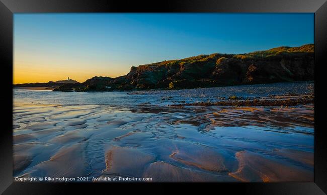 Sunset of the wet Gwithian sands, Godrevy, Hayle Cornwall, England Framed Print by Rika Hodgson