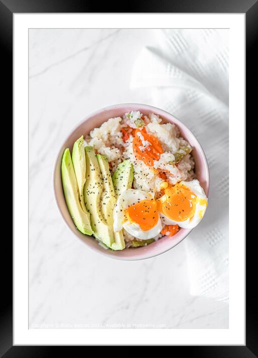 Veggie Rice, Mixed Vegetables, Avocado and Boiled Egg Framed Mounted Print by Radu Bercan