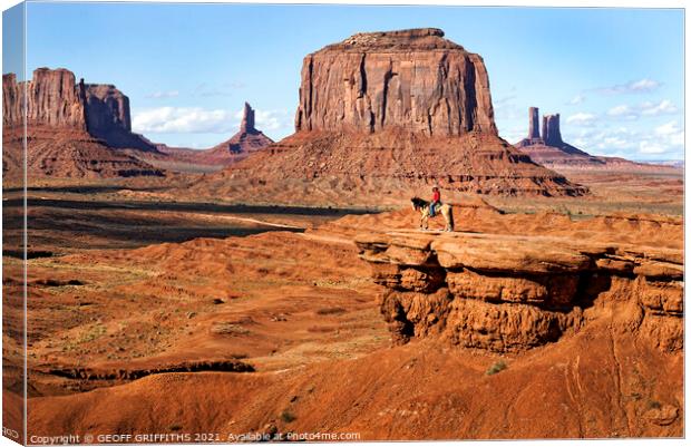Cowboy Monument valley Canvas Print by GEOFF GRIFFITHS