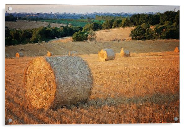 Sussex Hay Bales Acrylic by Judith Stewart