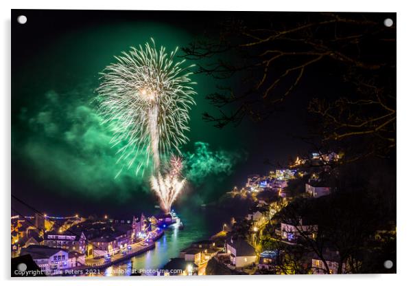 Dark green fireworks of Looe Cornwall Acrylic by Jim Peters