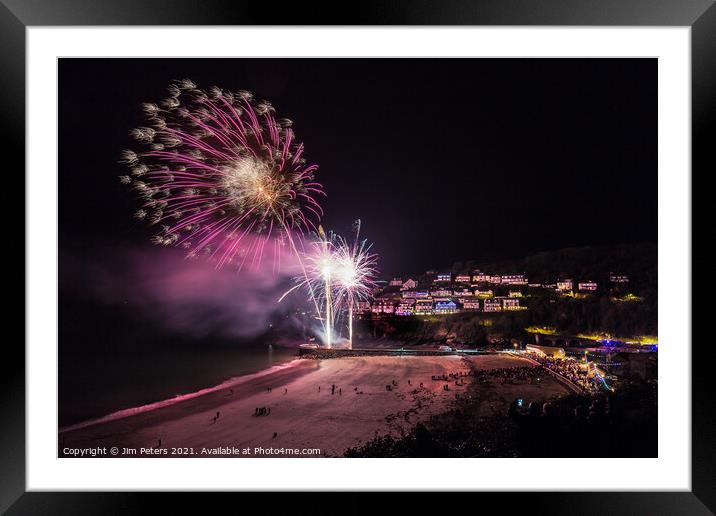Looe fireworks on the Banjo Pier Framed Mounted Print by Jim Peters