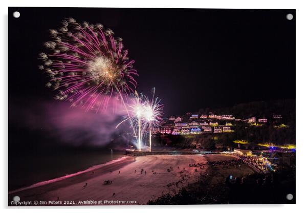 Looe fireworks on the Banjo Pier Acrylic by Jim Peters