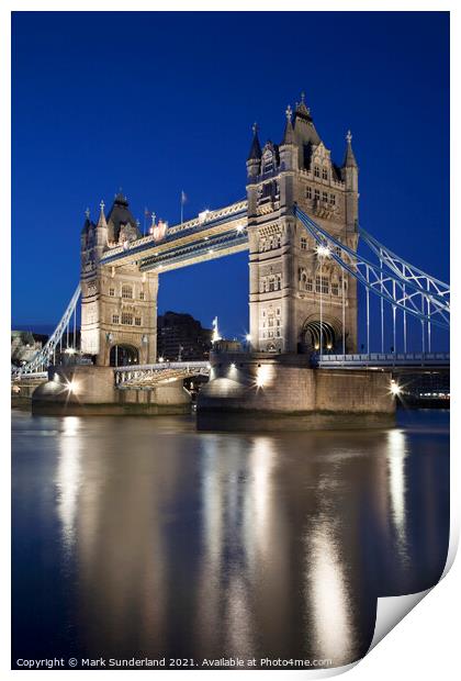 Tower Bridge over the River Thames at Dusk Print by Mark Sunderland