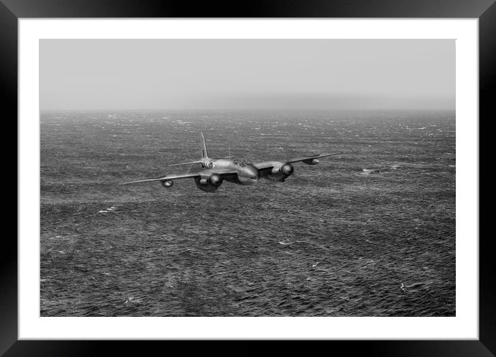 Armed reconnaissance Mosquito over the North Sea B&W version Framed Mounted Print by Gary Eason