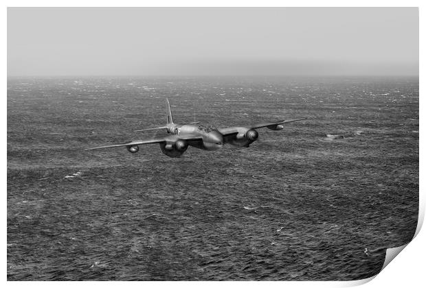 Armed reconnaissance Mosquito over the North Sea B&W version Print by Gary Eason