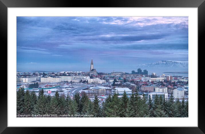 Reykjavik Iceland in the winter with snow Framed Mounted Print by kathy white