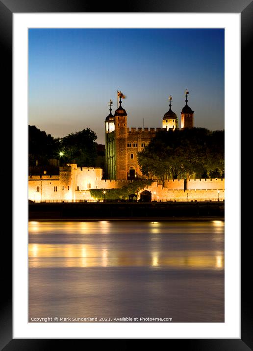 The Tower of London and The River Thames at Dusk London England Framed Mounted Print by Mark Sunderland