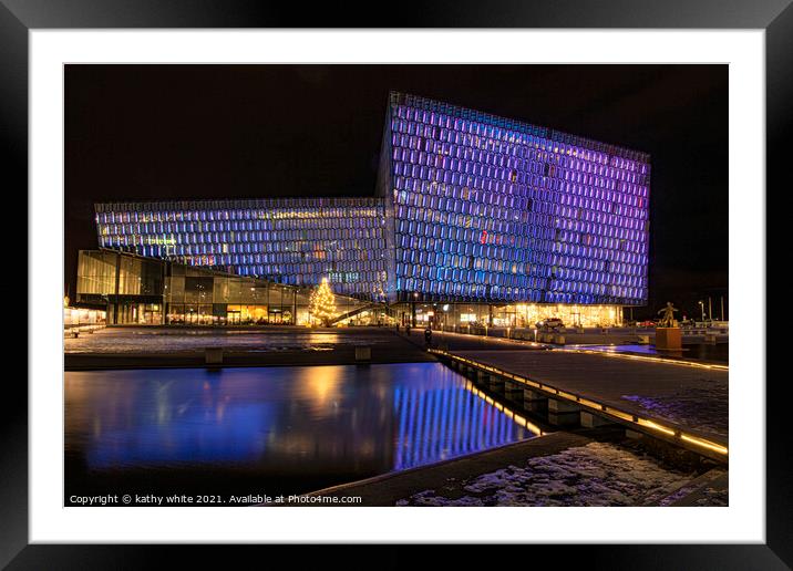 Harpa Concert Hall at night Framed Mounted Print by kathy white