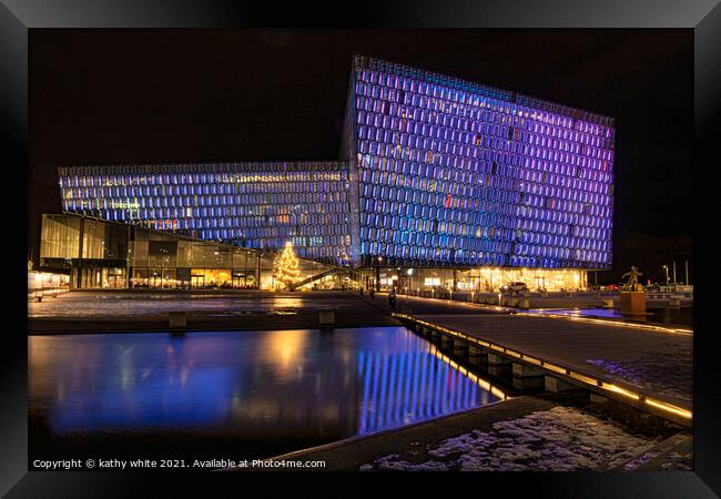 Harpa Concert Hall at night Framed Print by kathy white