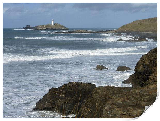 Godrevy Lighthouse, St Ives Bay, Cornwall Print by Brian Pierce