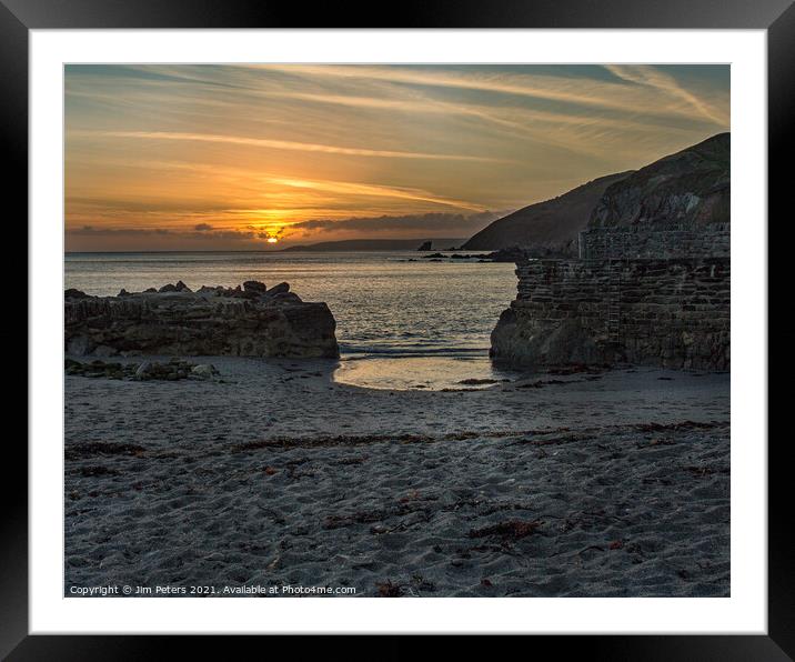 Portwrinkle Harbour under the setting Sun Framed Mounted Print by Jim Peters