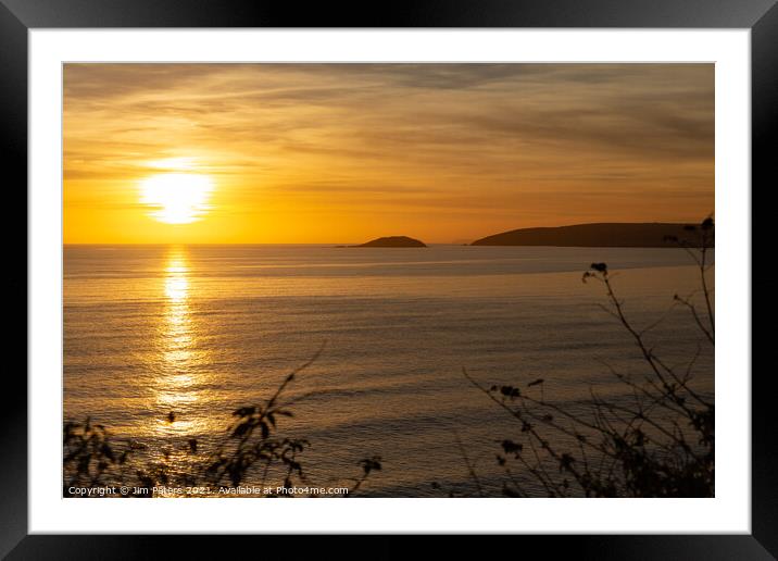 Sunset over Looe Island in Whitsand Bay Cornwall Framed Mounted Print by Jim Peters