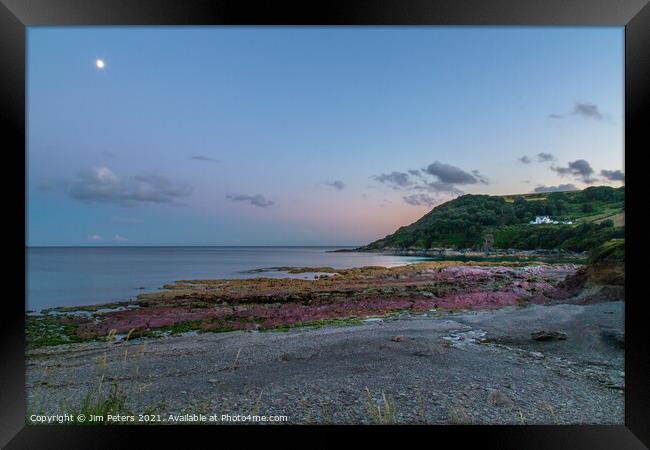 Talland Bay under the Moonlight  Framed Print by Jim Peters