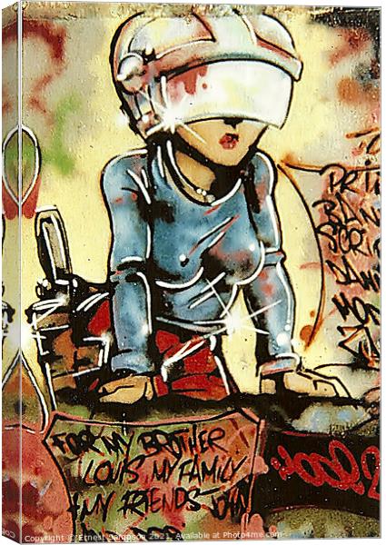 Graffiti Art Of A Woman Warrior Wearing Helmet. Canvas Print by Ernest Sampson
