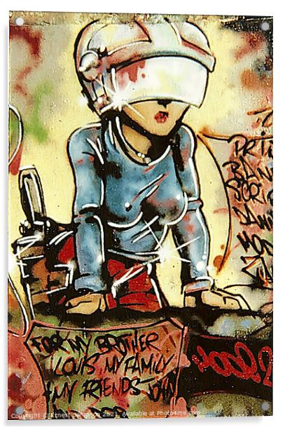 Graffiti Art Of A Woman Warrior Wearing Helmet. Acrylic by Ernest Sampson