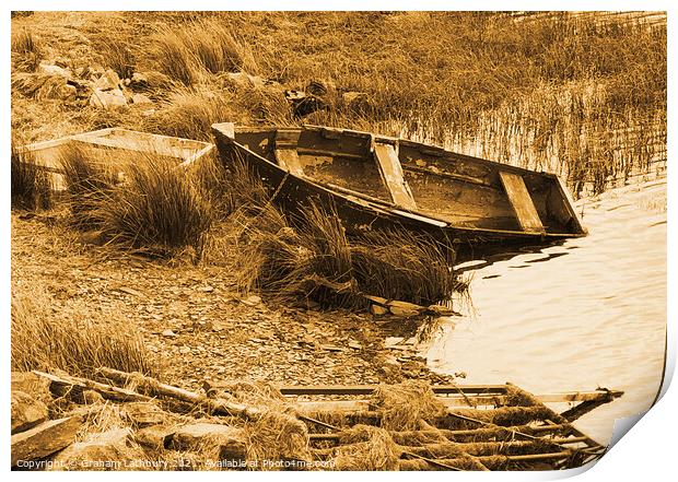 Abandoned rowing boat, Llyn y Glader Print by Graham Lathbury