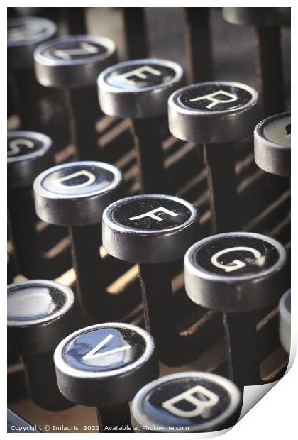 Vintage azerty typewriter keys in close up Print by Imladris 