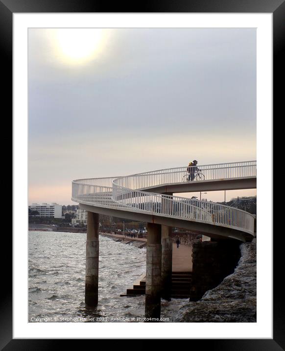  Cyclist crossing the Seafront Bridge Framed Mounted Print by Stephen Hamer