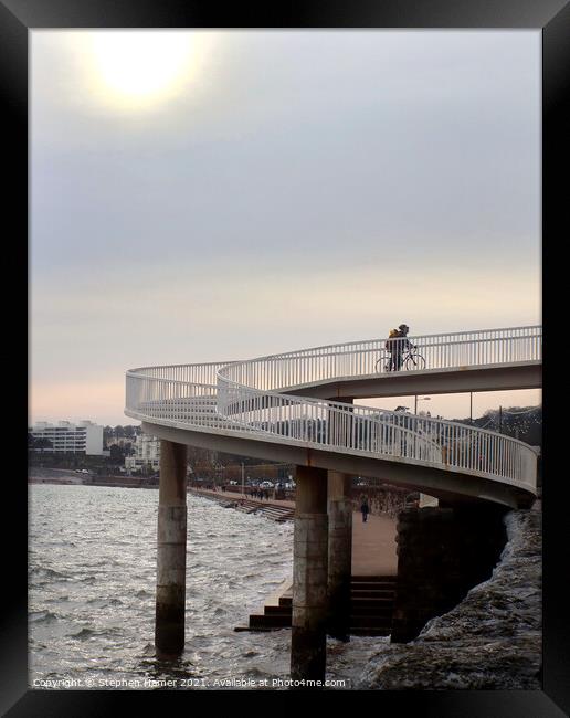 Cyclist crossing the Seafront Bridge Framed Print by Stephen Hamer