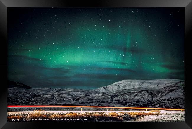 Northern Lights, Iceland,aurora,  polar lights, no Framed Print by kathy white