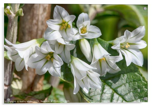  Three-Cornered Leek, Snowbell ,white wild flower, Acrylic by kathy white