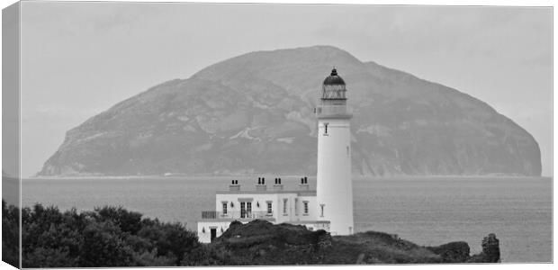  Turnberry lighthouse and Ailsa Craig B&W Canvas Print by Allan Durward Photography