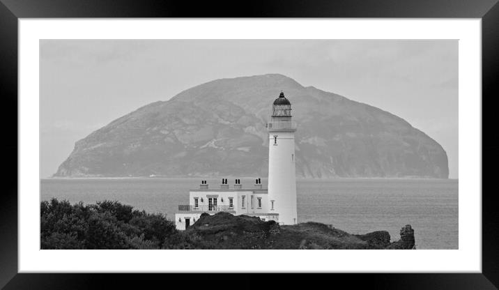  Turnberry lighthouse and Ailsa Craig B&W Framed Mounted Print by Allan Durward Photography