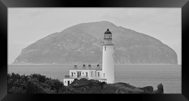  Turnberry lighthouse and Ailsa Craig B&W Framed Print by Allan Durward Photography