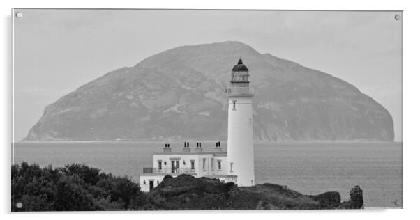  Turnberry lighthouse and Ailsa Craig B&W Acrylic by Allan Durward Photography