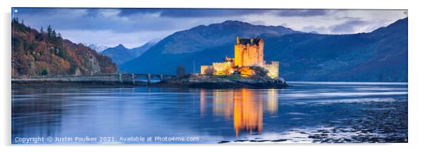Eilean Donan Castle, at night, Scotland Acrylic by Justin Foulkes
