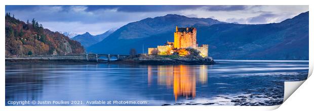Eilean Donan Castle, at night, Scotland Print by Justin Foulkes