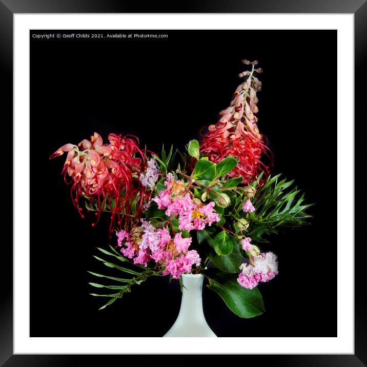  Pretty Grevillae and Lantana flowers in a Vase.  Framed Mounted Print by Geoff Childs