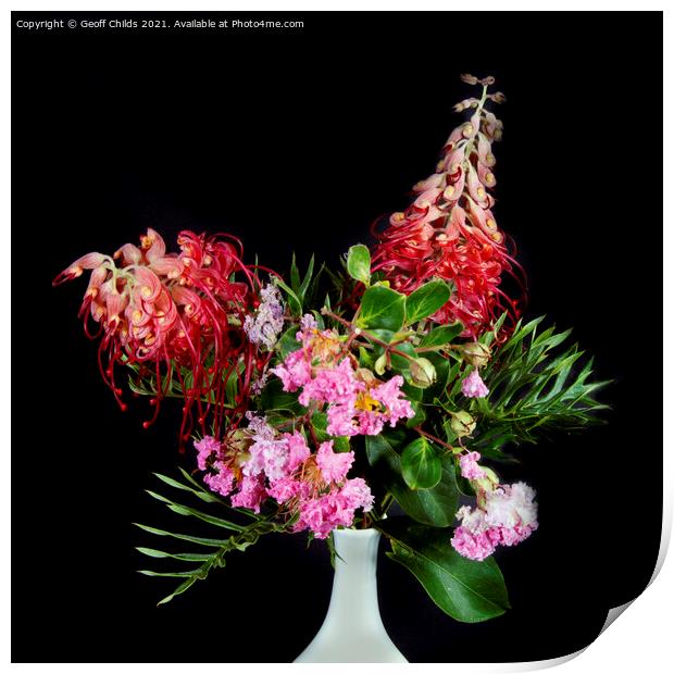  Pretty Grevillae and Lantana flowers in a Vase.  Print by Geoff Childs
