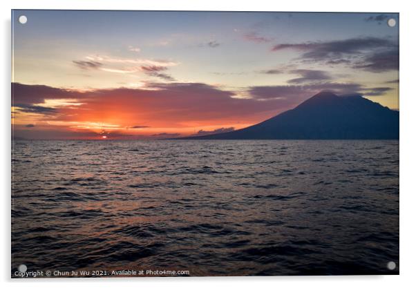 Sunset on the sea with a volcano in Indonesia Acrylic by Chun Ju Wu
