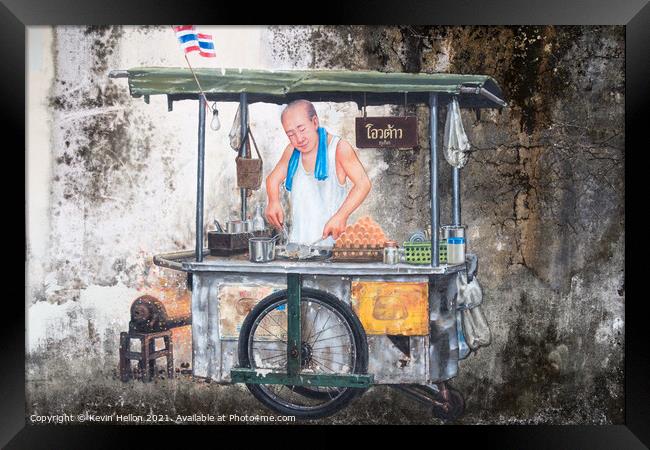 Wall mural of street food vendor Framed Print by Kevin Hellon