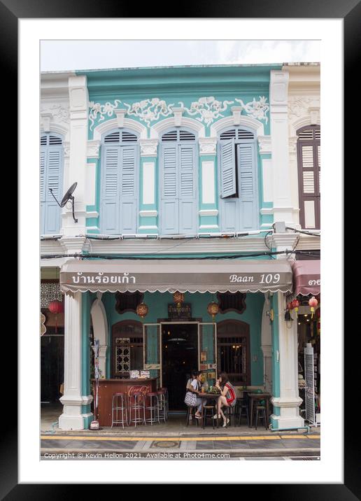 Restored sino portuguese architecture shophouse cafe i Framed Mounted Print by Kevin Hellon