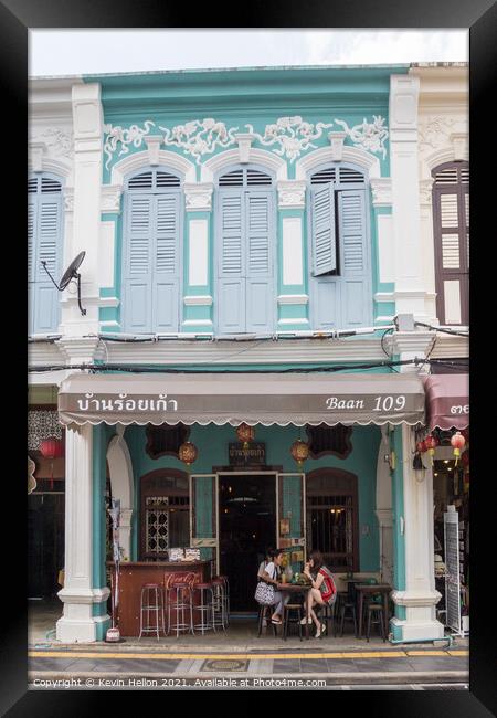 Restored sino portuguese architecture shophouse cafe i Framed Print by Kevin Hellon
