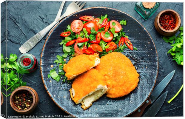 Chicken kiev cutlet with salad Canvas Print by Mykola Lunov Mykola