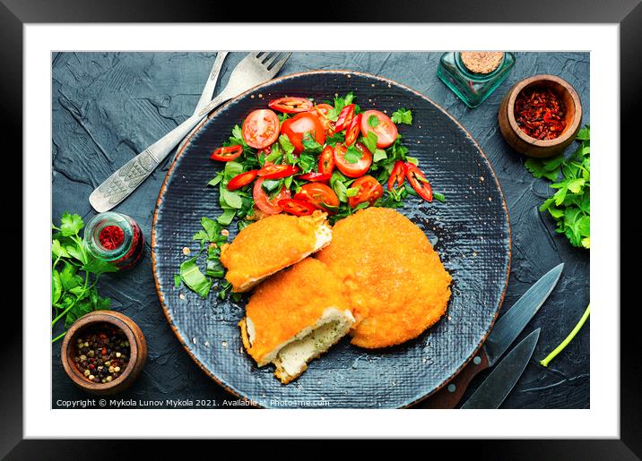 Chicken kiev cutlet with salad Framed Mounted Print by Mykola Lunov Mykola