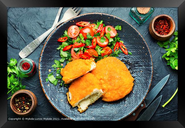 Chicken kiev cutlet with salad Framed Print by Mykola Lunov Mykola