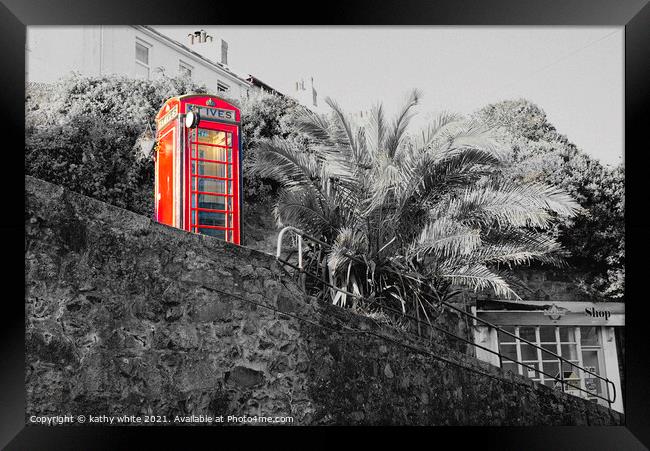 Classic British red telephone box  Framed Print by kathy white
