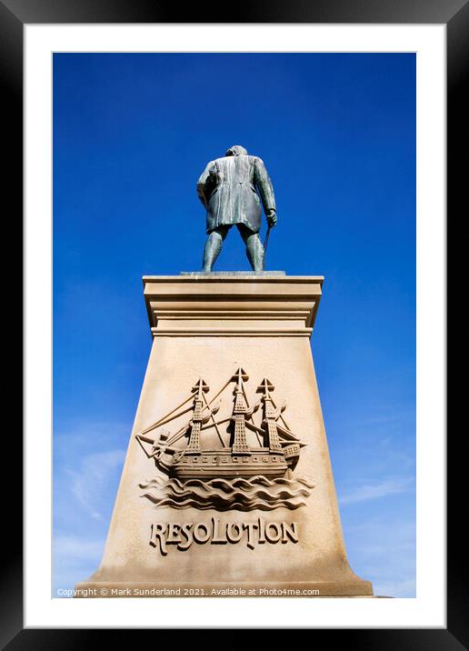 Captain Cook Statue at Whitby Framed Mounted Print by Mark Sunderland