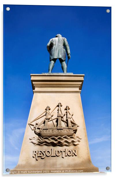 Captain Cook Statue at Whitby Acrylic by Mark Sunderland