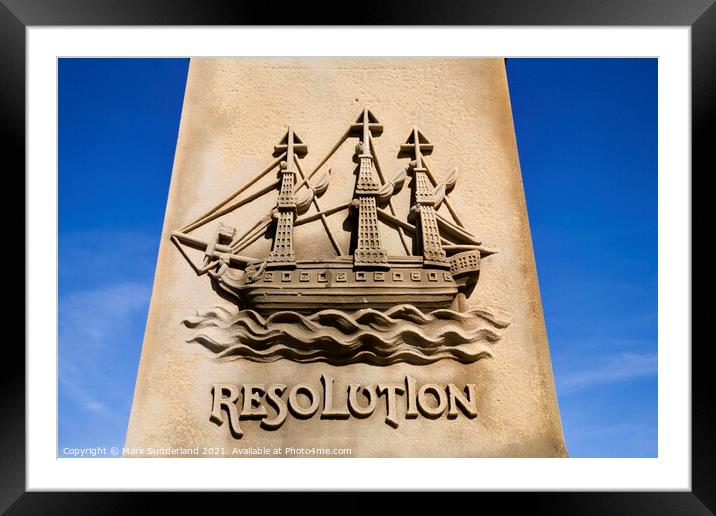 Carving Depicting The Ship Resolution on the Plinth of the Capta Framed Mounted Print by Mark Sunderland