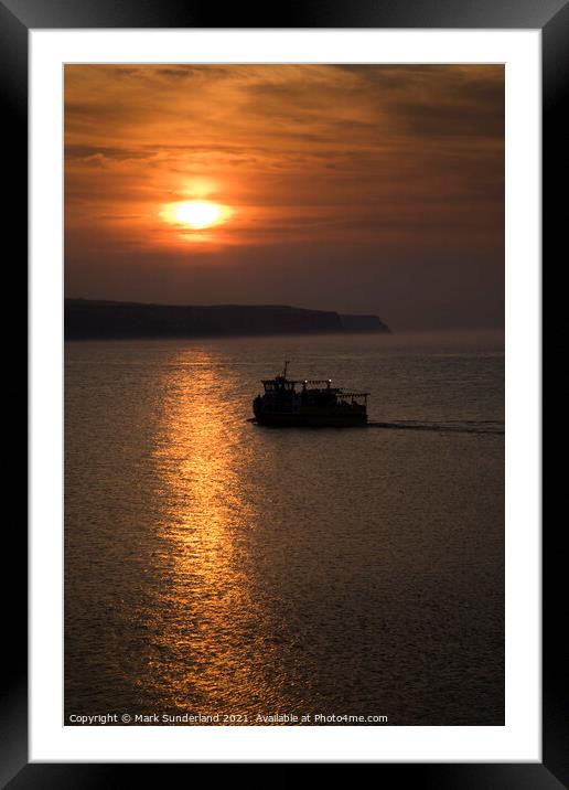 Sunset Cruise Sails across the Bay at Whitby Framed Mounted Print by Mark Sunderland