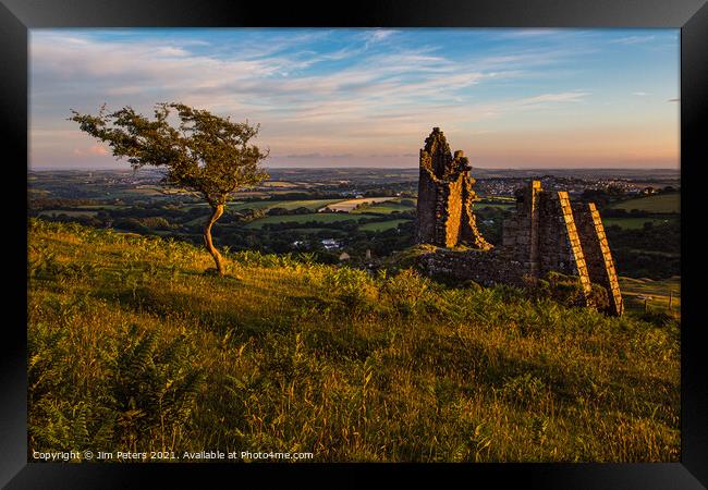 Pierces shaft on Caradon  Hill on Bodmin Moor Cornwall Framed Print by Jim Peters