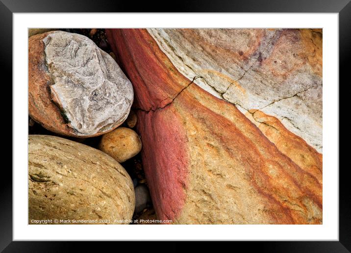 Colourful Stones on the Beach at Hayburn Wyke Framed Mounted Print by Mark Sunderland